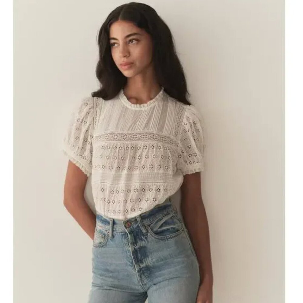 NWT Doen Adeline Eyelet Blouse Top salt size S
